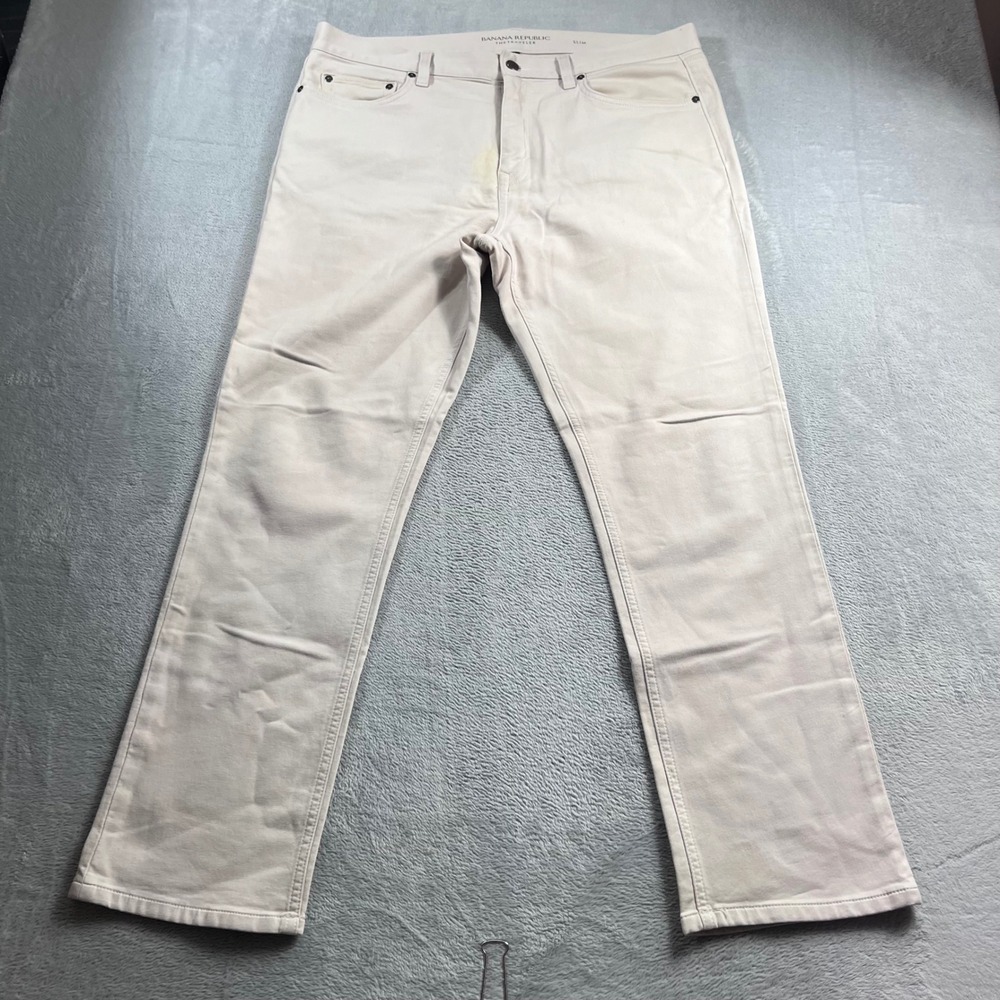 Banana Republic The Traveler Slim Pants Mens 36x30 Cream Off White 5-Pocket